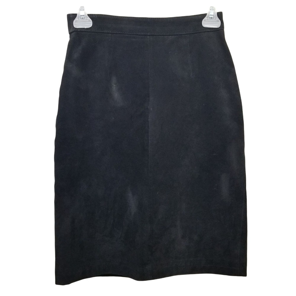 GIII Black Pencil Leather Skirt 3/4 Vintage Back Slit Goth Grunge Streetwear